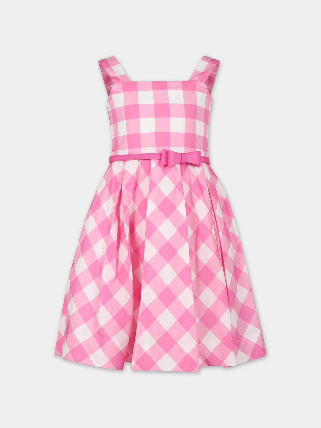 Pink dress for girl with bow and vichy print